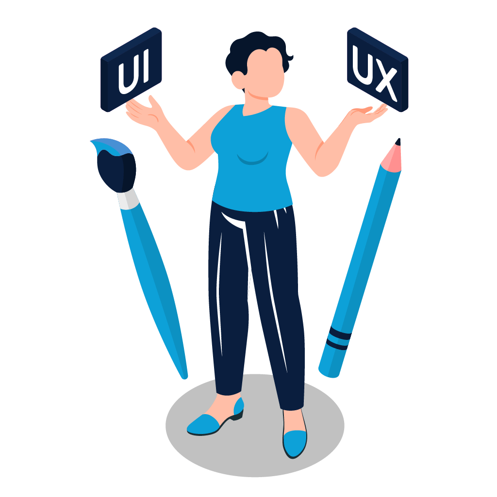 A Women cathc one hand ui logo and other hand ux logo show Ux and UI designing