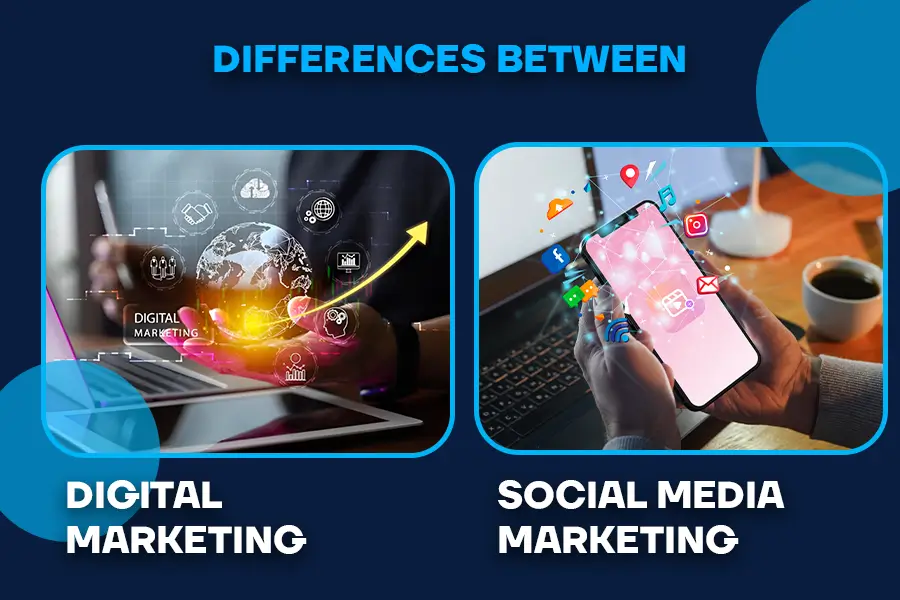 This image express the digital and social media marketing difference in marketing filed.